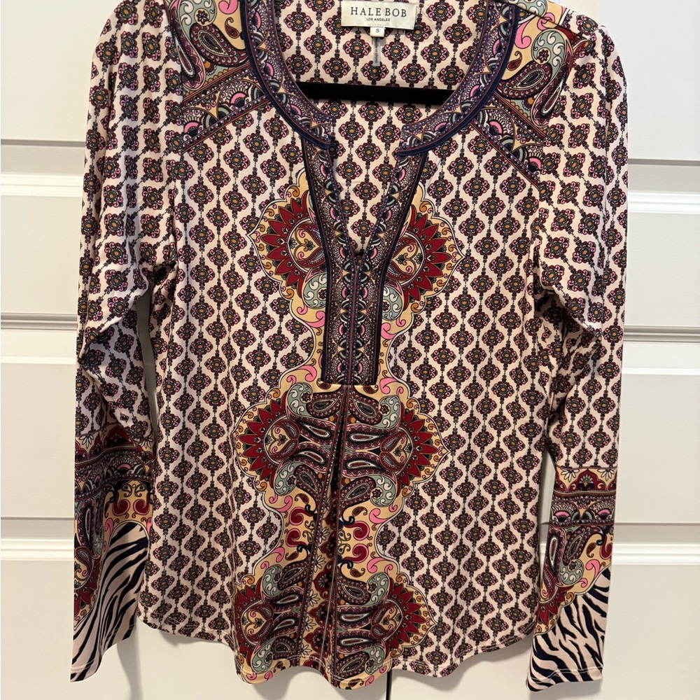 Hale Bob Pink and Burgundy Patterned Blouse